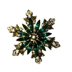 NWT Fashion Green Snowflake Brooch Pin 1.6 Inch